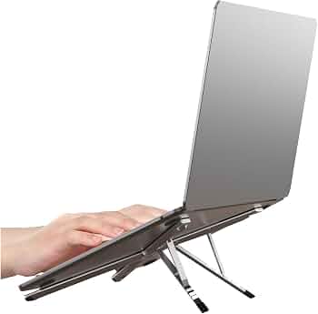 Digitek® (DPLS 001 Foldable & Portable Laptop & Tablet Stand | 5KG Max Load, Palm Size with 6 Level Adjustment, Compatible with MacBook, Surface, Leno