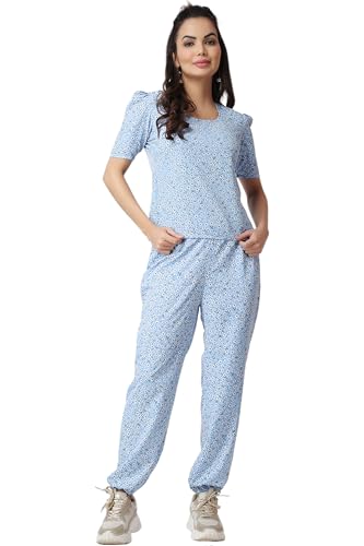 POPWINGS Casual Printed Top and Joggers Set for Women | Stylish Summer Co-Ords Set for Women | Round-Neck Top and Joggers Combo Set for Women : Amazon